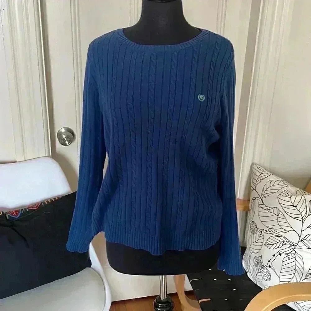 Navy blue Cable knit Izod cotton sweater medium